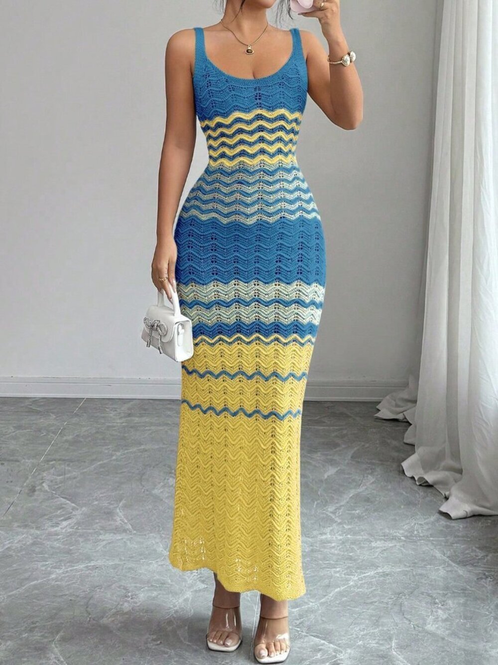 Multicolor Elegant Women's Stripe Design Knit Dress